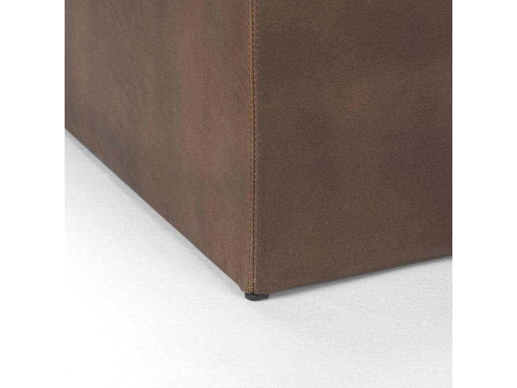 36" Square Brown Leather Wrapped w/Wood Base Ottoman - image 7