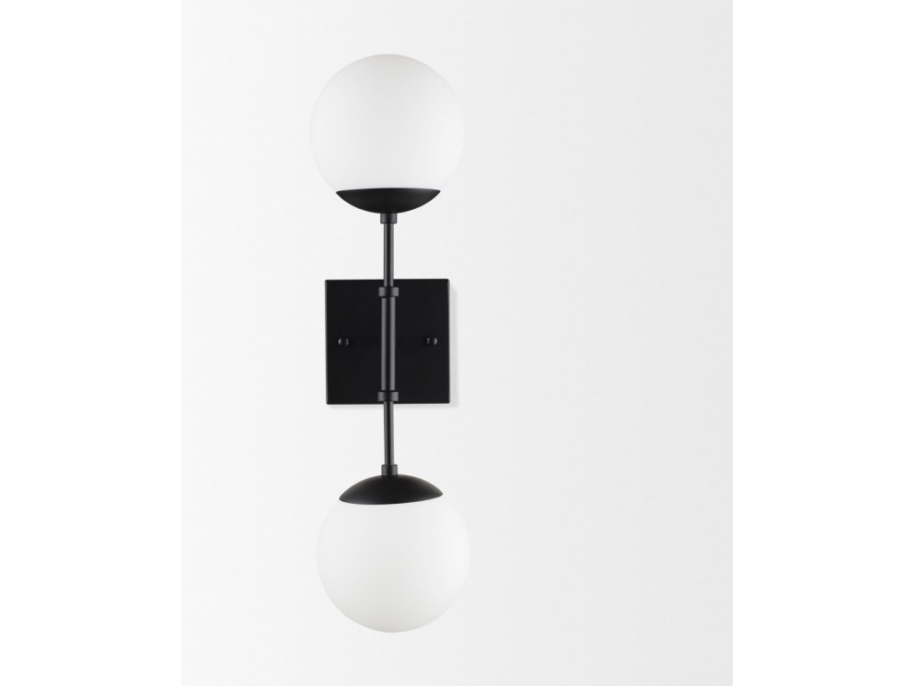 Matte Black Metal w/ Frosted Glass Globes 2-Light Wall Sconce - image 2