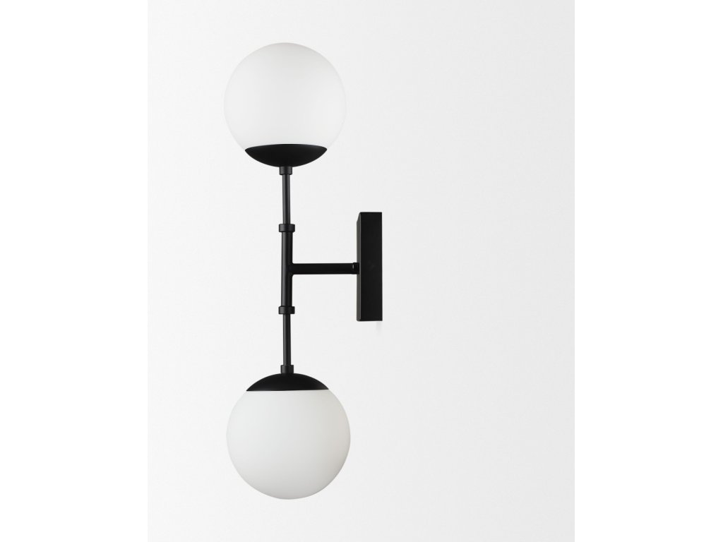 Matte Black Metal w/ Frosted Glass Globes 2-Light Wall Sconce - image 3