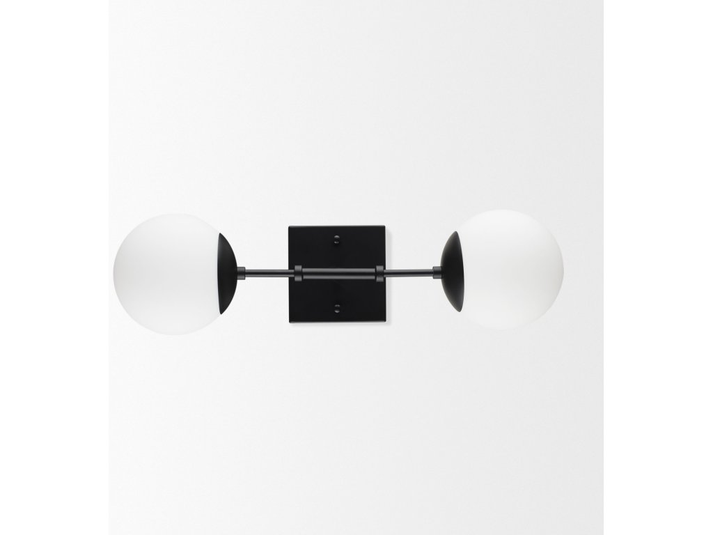 Matte Black Metal w/ Frosted Glass Globes 2-Light Wall Sconce - image 7