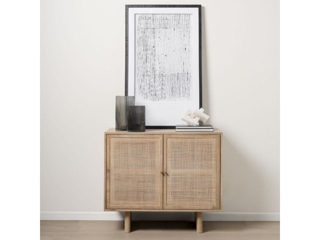 36L x 18W x 31H Light Brown Wood w/ Cane 2 Door Accent Cabinet - image 1