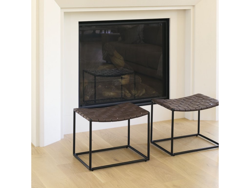22.0L x 16.0W x 16.5H Brown Leather Woven Seat w/ Black Metal Frame Stool - image 2
