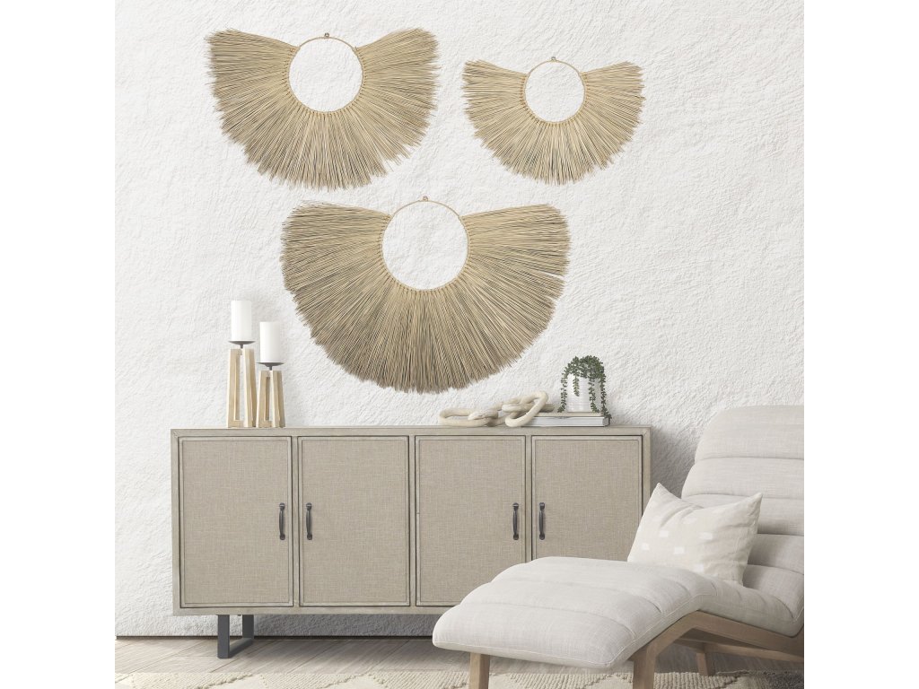 Set of 3 Seagrass Boho Weave Fan Wall Decor - image 1