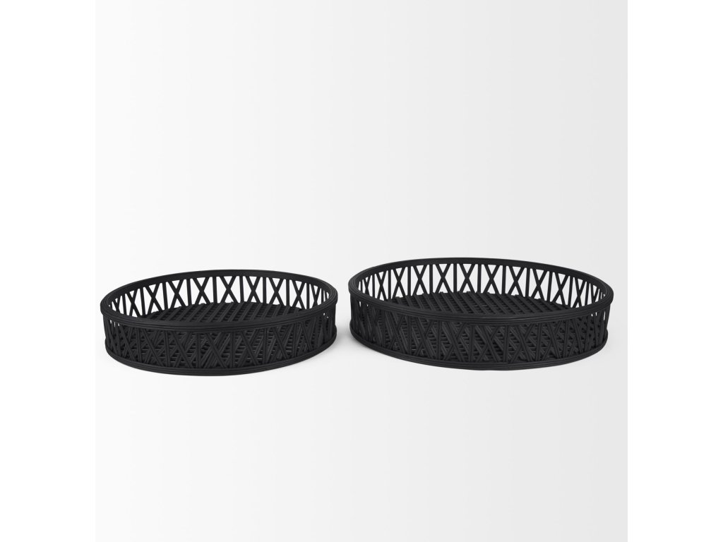 Matte Black Wicker Trays (Set of 2) - image 3