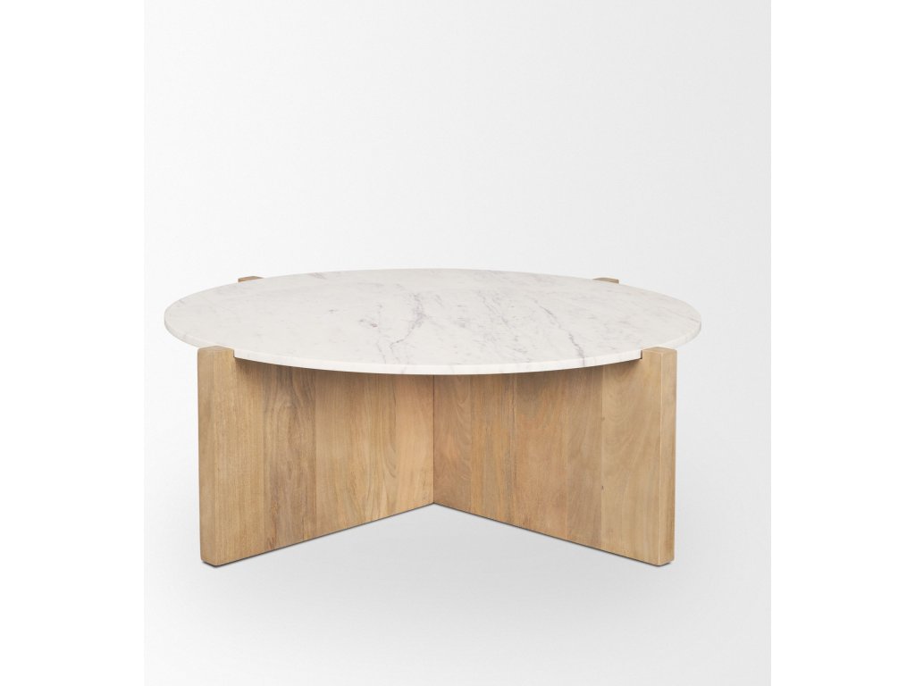 Light Brown Wood w/ Round Marble Top Coffee Table - image 4