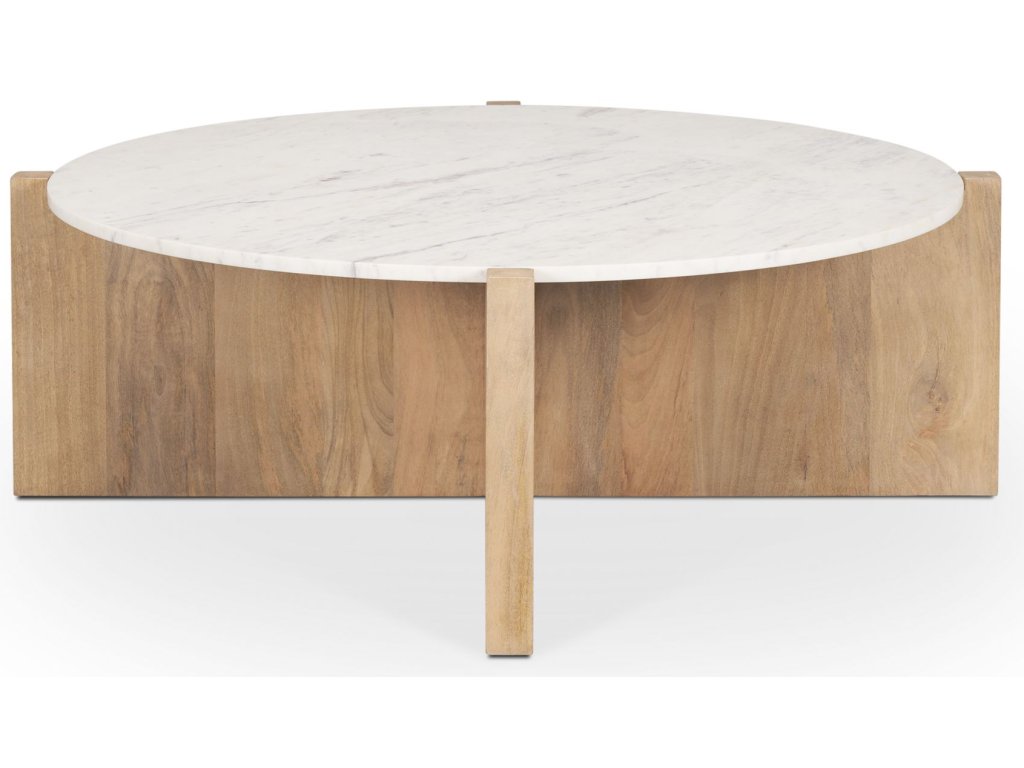 Light Brown Wood w/ Round Marble Top Coffee Table - image 5