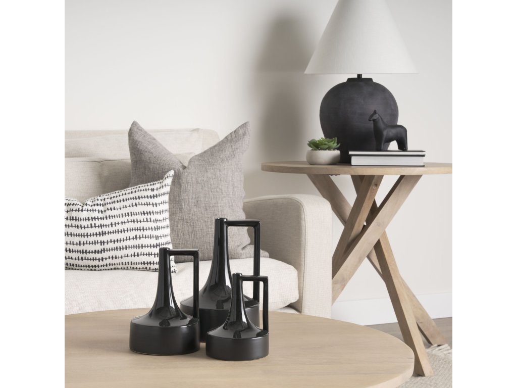 11.6H Medium Glossy and Matte Black Ceramic Jug Vase - image 1