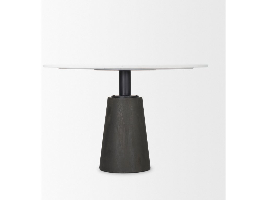 48L x 48W x 30H Round White Marble Top w/ Black Metal and Wood Pedestal Base Dining Table - image 2