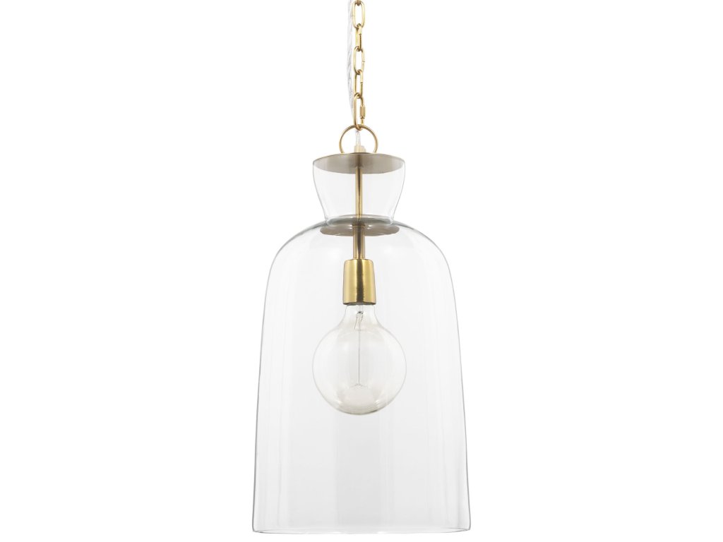 Tall Clear Blown Glass w/ Gold Metal Pendant Light - main image