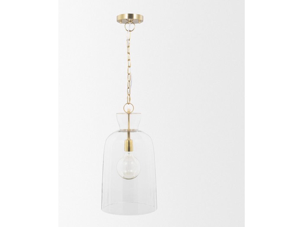 Tall Clear Blown Glass w/ Gold Metal Pendant Light - image 1