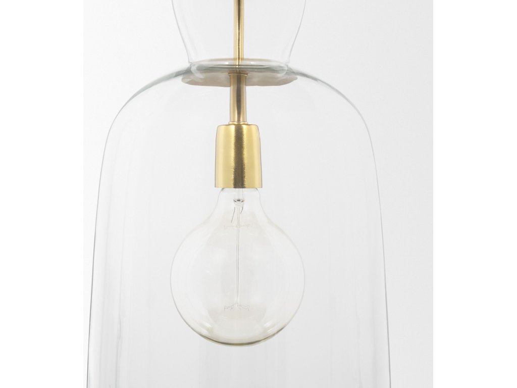 Tall Clear Blown Glass w/ Gold Metal Pendant Light - image 5