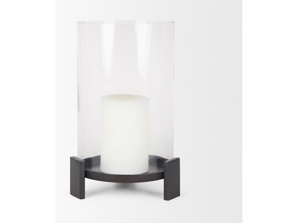 Large Matte Black Metal w/ Glass Hurricane Candle Holder - image 4
