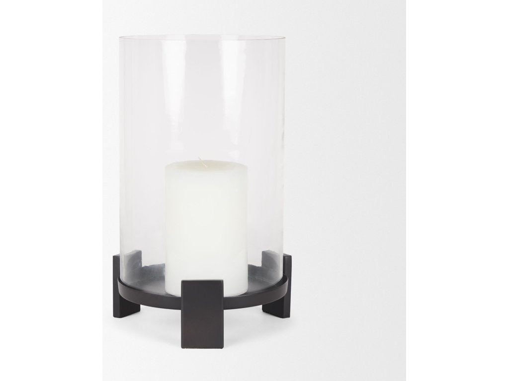 Large Matte Black Metal w/ Glass Hurricane Candle Holder - image 5