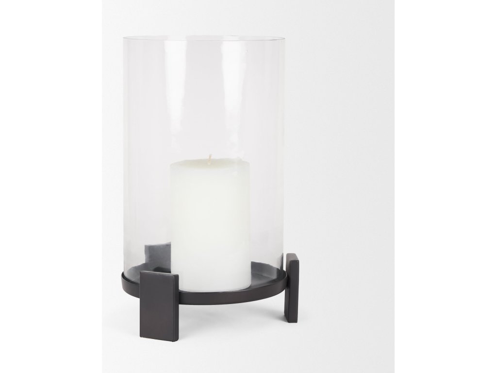 Large Matte Black Metal w/ Glass Hurricane Candle Holder - image 6