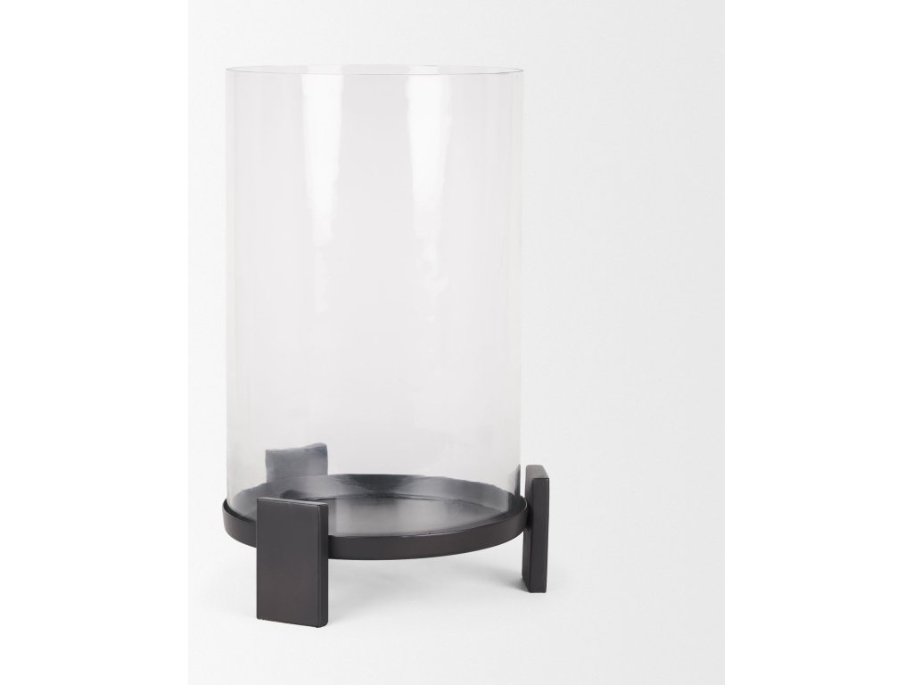 Large Matte Black Metal w/ Glass Hurricane Candle Holder - image 7