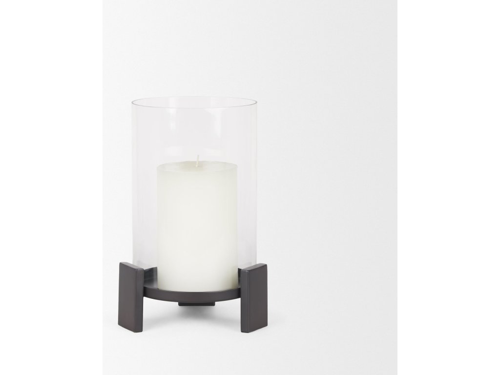 Small Matte Black Metal w/ Glass Hurricane Candle Holder - image 4