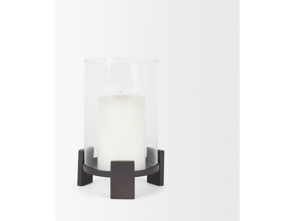 Small Matte Black Metal w/ Glass Hurricane Candle Holder - image 5