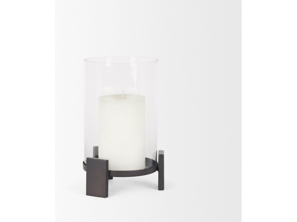 Small Matte Black Metal w/ Glass Hurricane Candle Holder - image 6