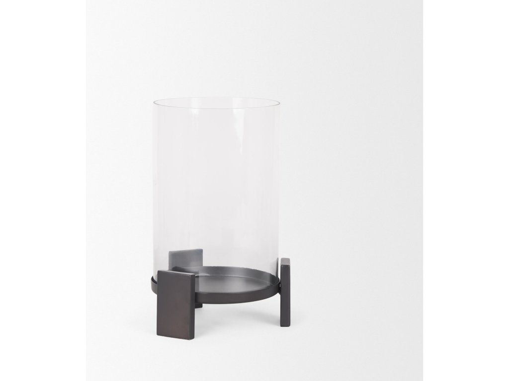 Small Matte Black Metal w/ Glass Hurricane Candle Holder - image 7