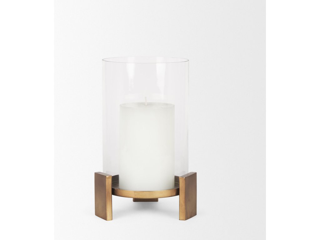 Small Antiqued Gold Metal w/ Glass Hurricane Candle Holder - image 3