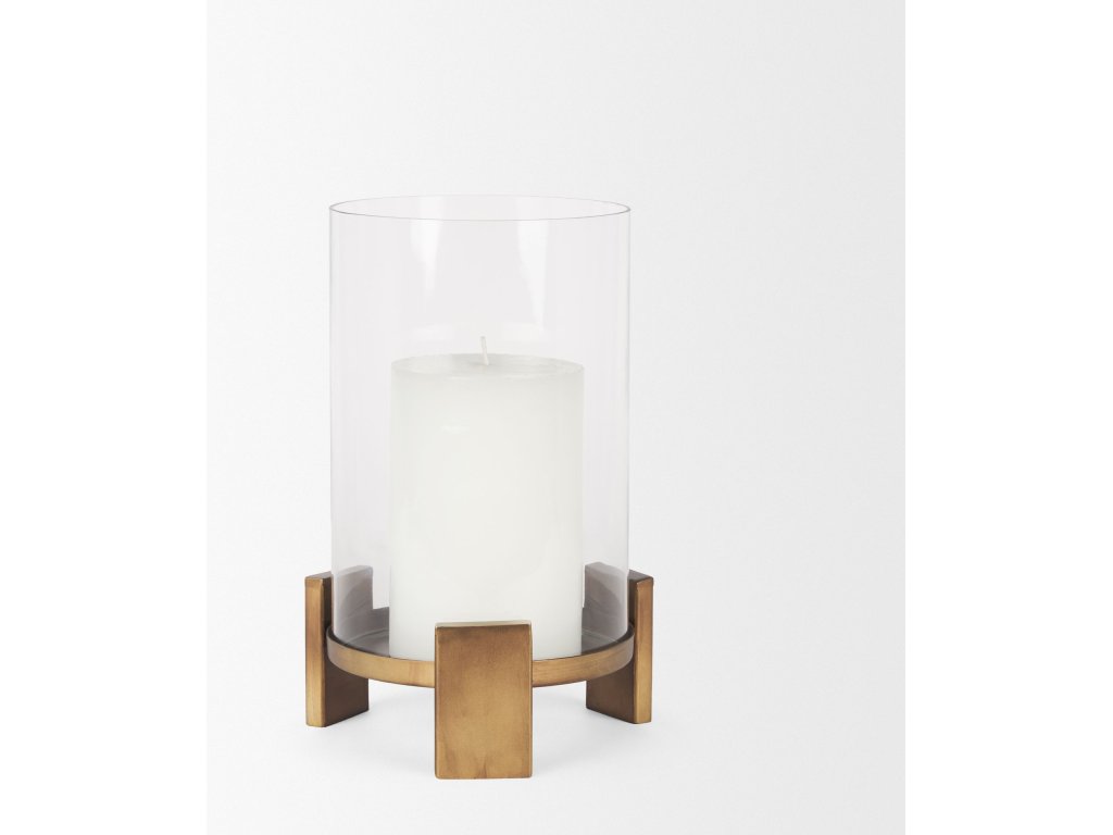 Small Antiqued Gold Metal w/ Glass Hurricane Candle Holder - image 4