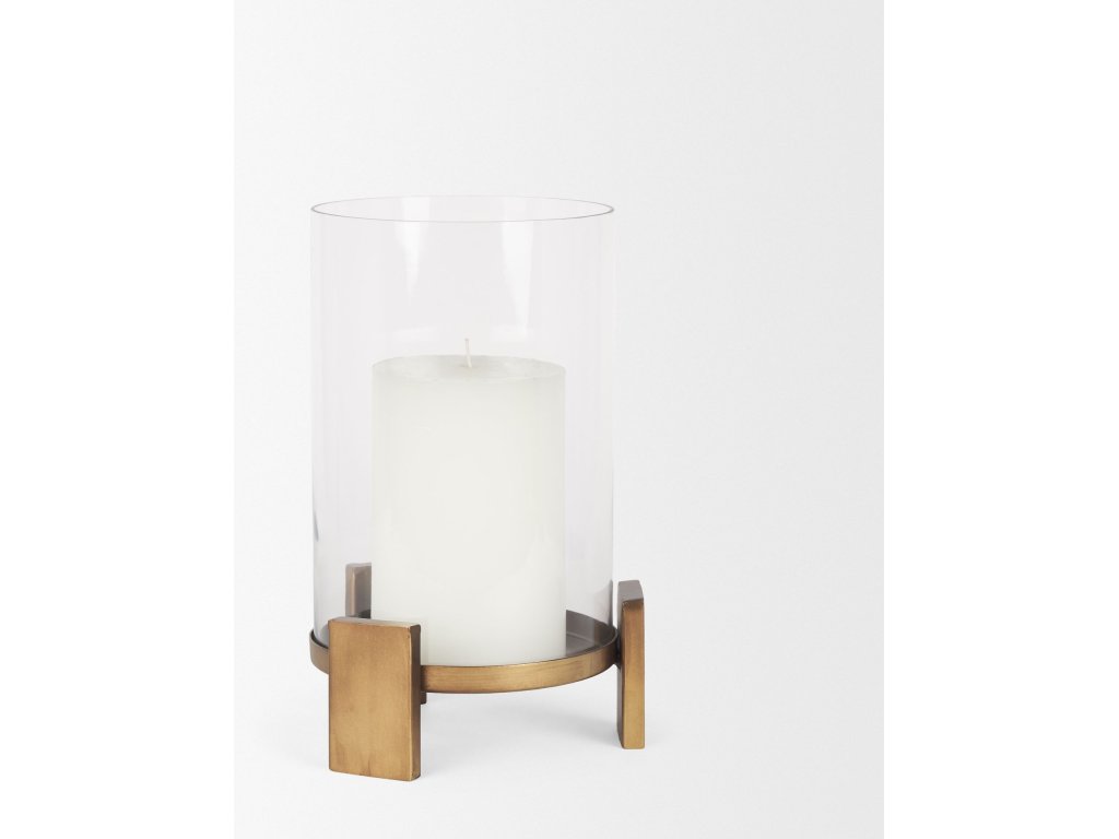 Small Antiqued Gold Metal w/ Glass Hurricane Candle Holder - image 5