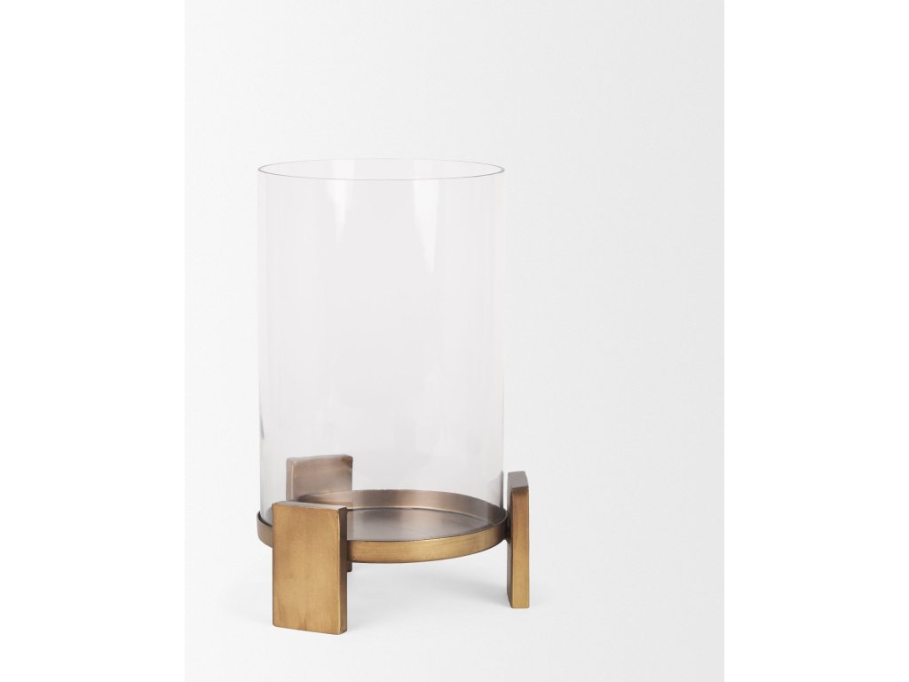 Small Antiqued Gold Metal w/ Glass Hurricane Candle Holder - image 6