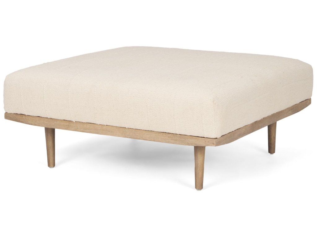 Brown Wood w/ Oatmeal Fabric Ottoman - main image