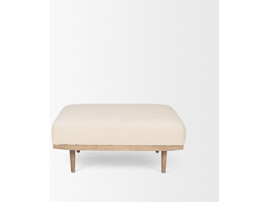 Brown Wood w/ Oatmeal Fabric Ottoman - image 3