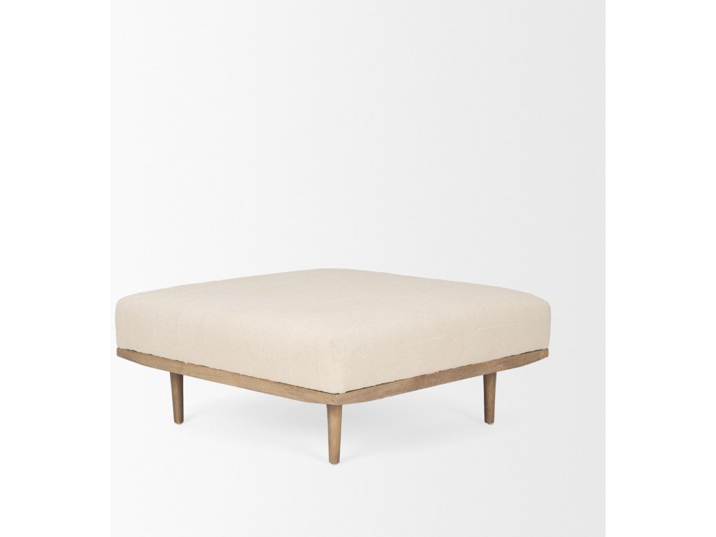 Brown Wood w/ Oatmeal Fabric Ottoman - image 4