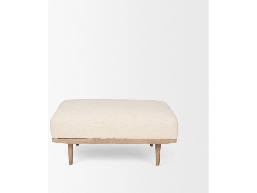 Brown Wood w/ Oatmeal Fabric Ottoman - image 5