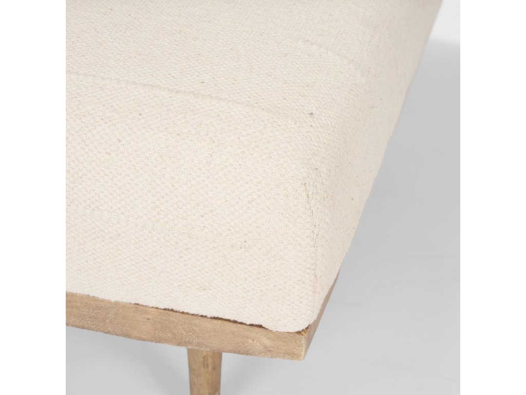 Brown Wood w/ Oatmeal Fabric Ottoman - image 7