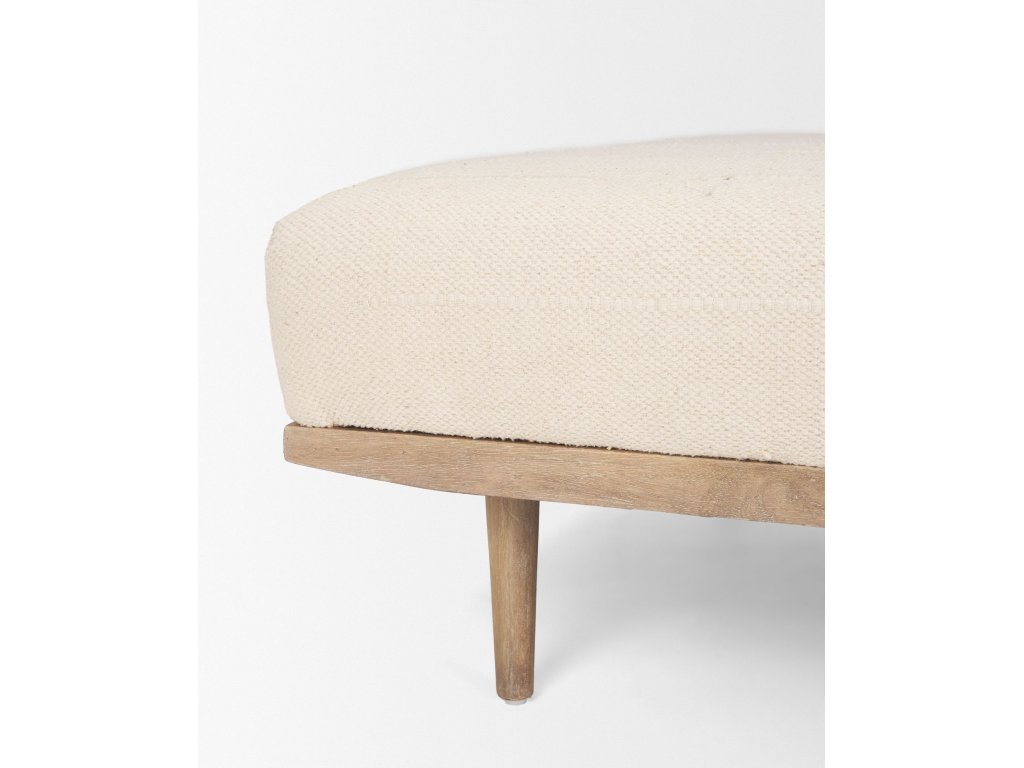 Brown Wood w/ Oatmeal Fabric Ottoman - image 8