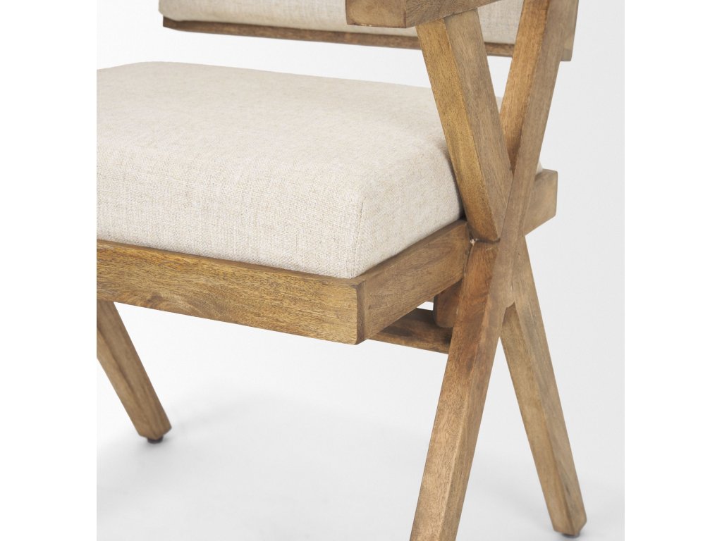 I Cream Fabric Wrap Medium Brown Wooden Frame Dining Chair - image 10