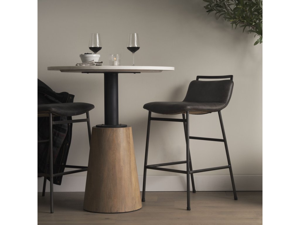 33.5" Total Height Ebony Leather Seat Black Metal Frame Counter Stool - image 1