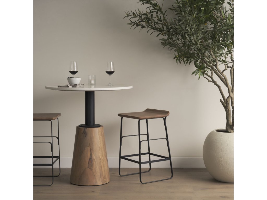 25" Seat Height Brown Wood Seat Black Metal Frame Counter Stool - image 3
