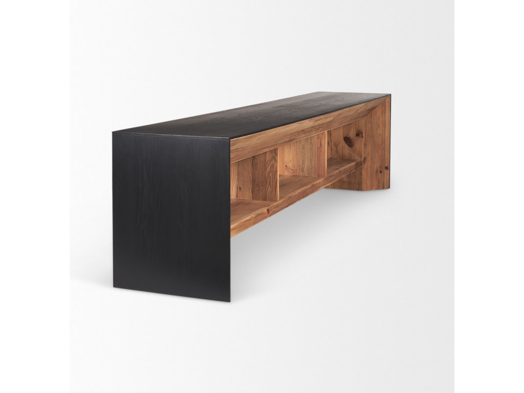 Natural Wood w/ Black Oak Waterfall Media Coffee Table - image 7