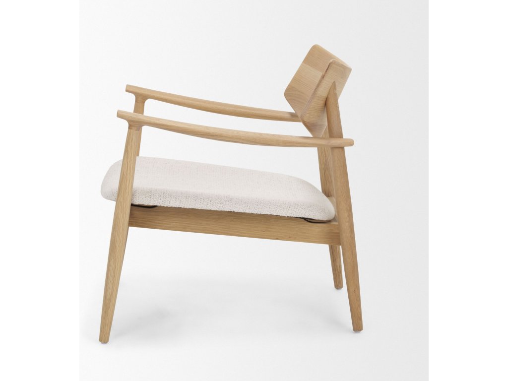 Light Brown Oak Wood w/ Cream Fabric Accent Chair - image 3