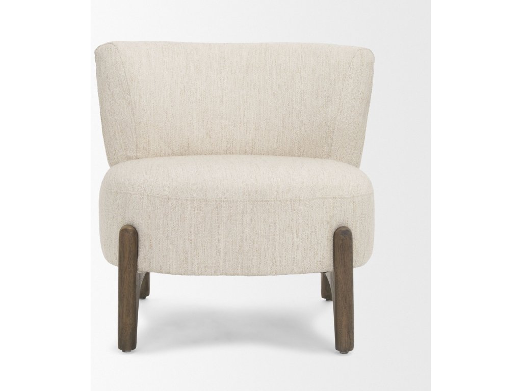Dark Brown Wood w/ Cream Fabric Accent Chair - image 3