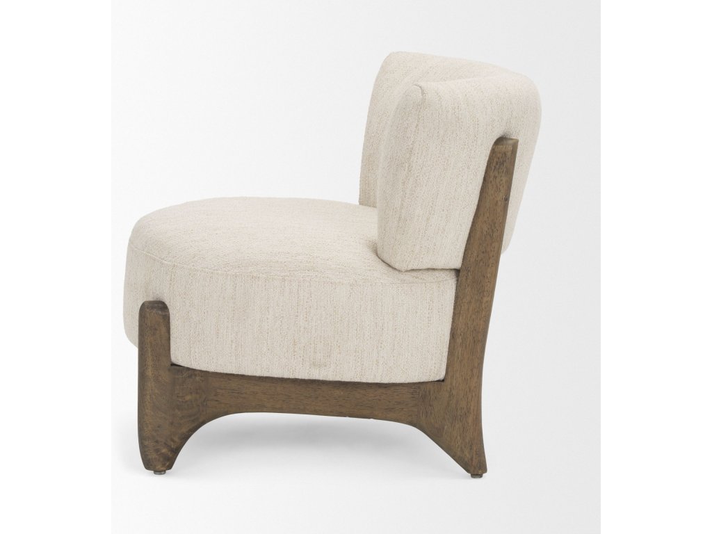Dark Brown Wood w/ Cream Fabric Accent Chair - image 4