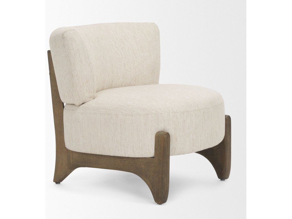 Dark Brown Wood w/ Cream Fabric Accent Chair - image 7