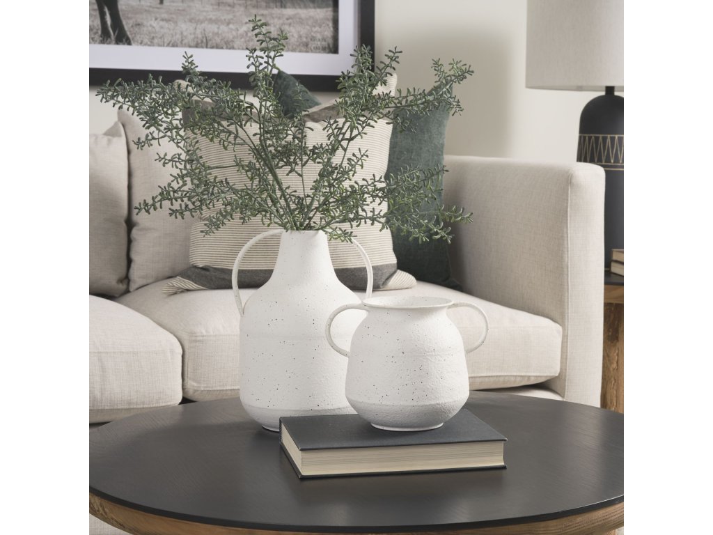 Small White w/ Black Speckles Metal Vase - image 2
