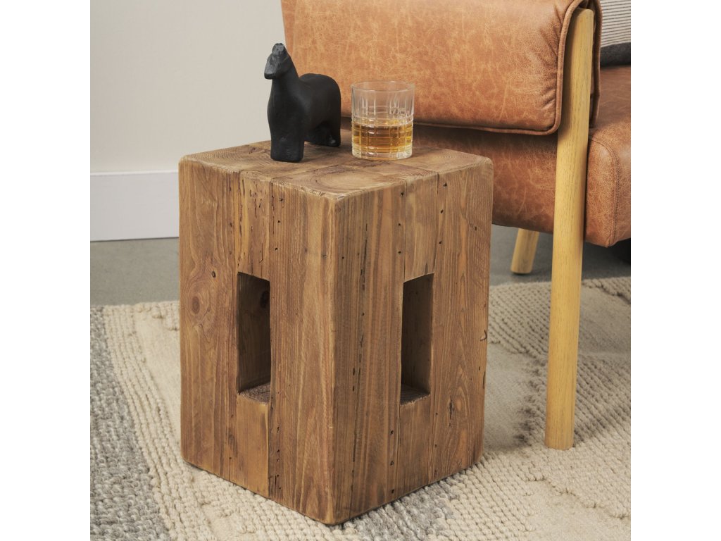 Natural Wood Block Accent Stool - image 2