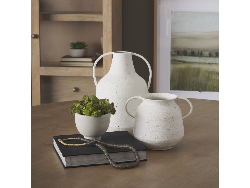 Small White w/ Black Speckles Metal Vase - image 3