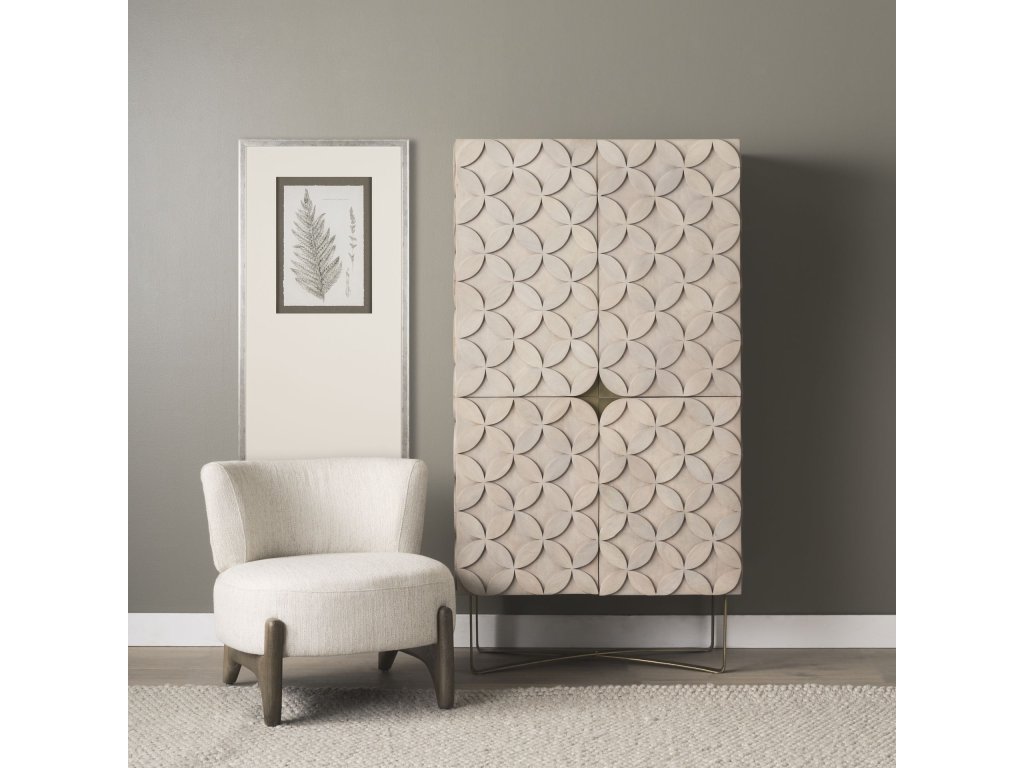 Dark Brown Wood w/ Cream Fabric Accent Chair - image 1