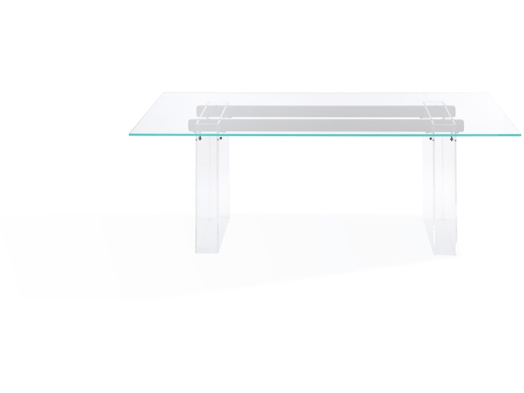 Moorea Double Pedestal Rectangular Dining Table in Clear Acrylic, Glass and Bronze Metal - main image