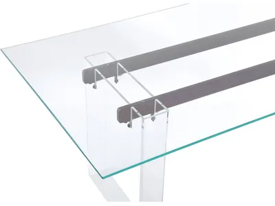 Moorea Double Pedestal Rectangular Dining Table in Clear Acrylic, Glass and Bronze Metal - Alternative View