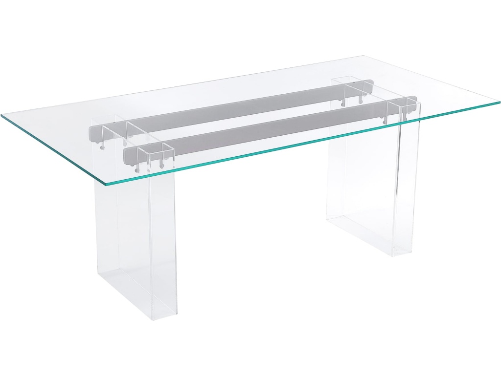 Moorea Double Pedestal Rectangular Dining Table in Clear Acrylic, Glass and Bronze Metal - image 3