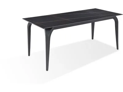 Nicoya Stone Top Rectangular Dining Table in Black Stone and Black Metal
