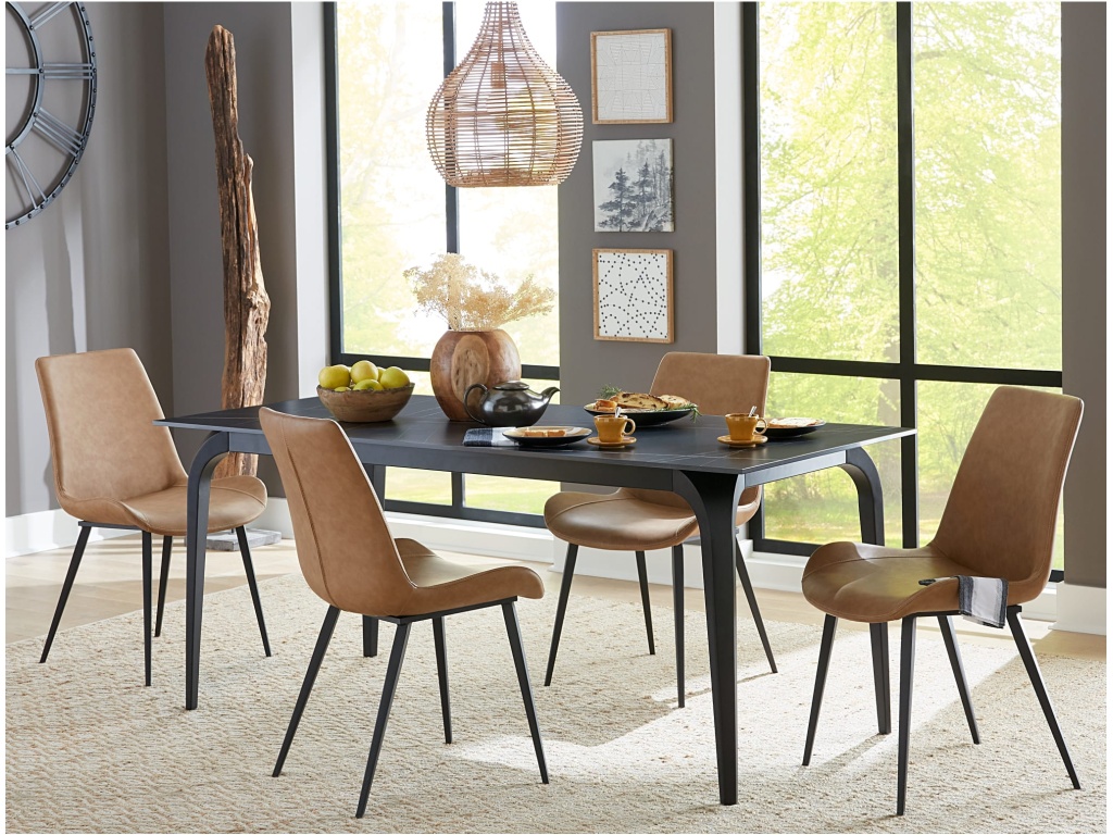 Nicoya Stone Top Rectangular Dining Table in Black Stone and Black Metal - image 3